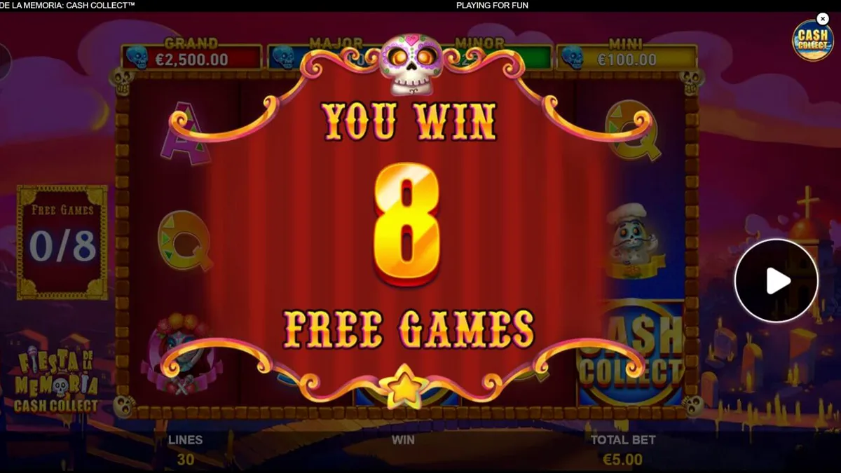 Tampilan visual slot Fiesta de la Memoria Cash Collect dengan tema perayaan neon.
